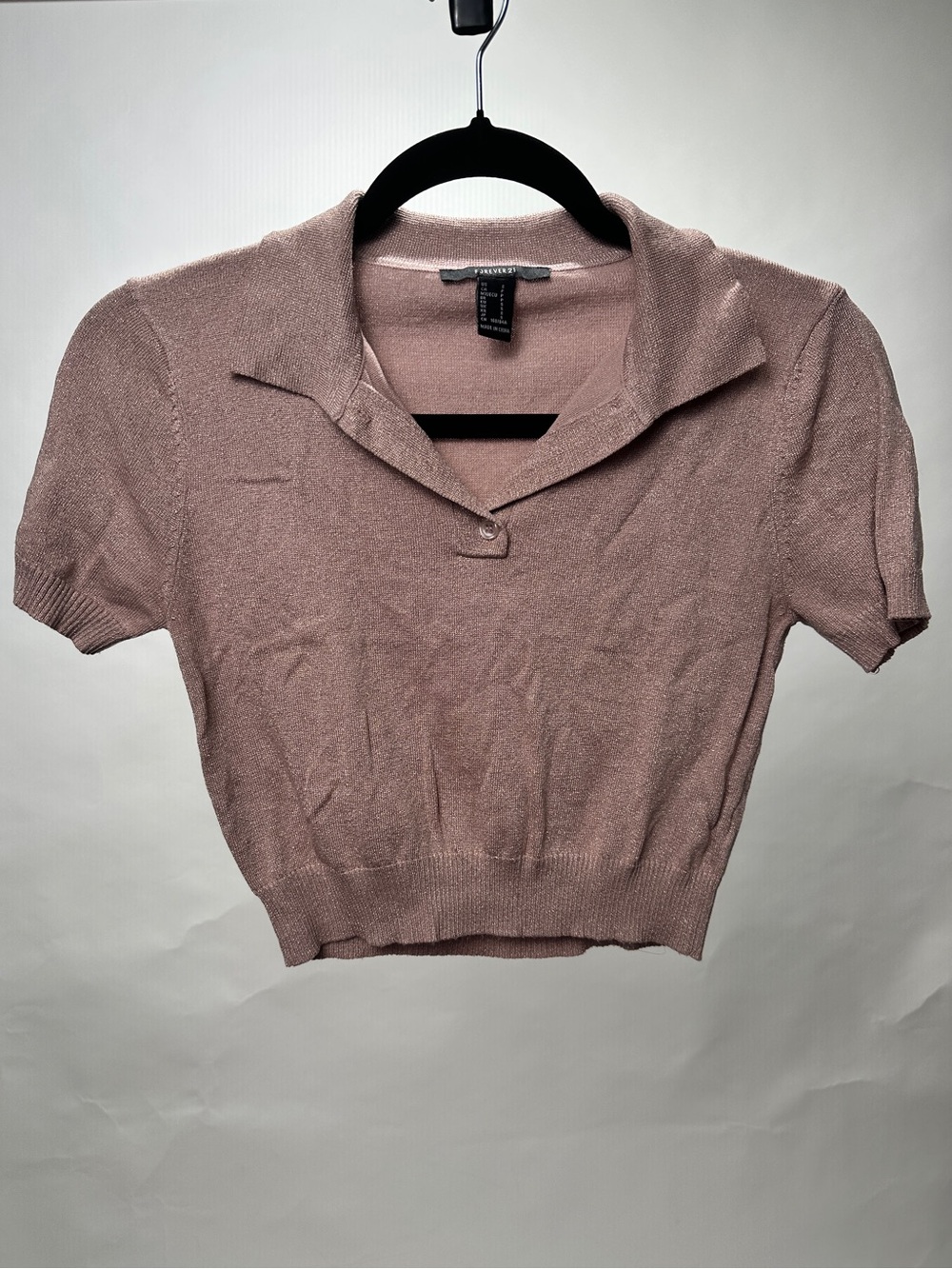 Forever 21 Dusty Rose Collared Knit Crop Top
